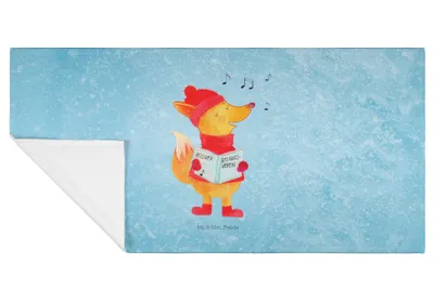 Produktbild von Mr. & Mrs. Panda Handtuch Fuchs Sänger - Eisblau - Geschenk, Weihnachten, Händehandtuch, gesichtshandtuch, Winter, Frotteehandtuch, Singen, Flauschtuch, Heiligabend