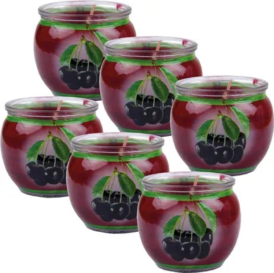 Produktbild von Duftkerzen Motiv 6er Pack im Glas, lange Brenndauer und angenehmer Duft ( Black Cherry )