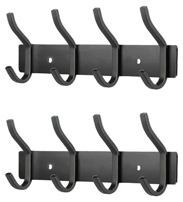 Produktbild von Kleiderhaken aus Edelstahl, Wandhaken mit 4 Haken, Kleiderschrank, Garderobenständer, Wandgarderobe für Schlafzimmer, Badezimmer, Küche (Schwarz, 4 Haken, 2 Stück)
