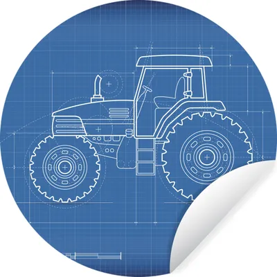 Produktbild von MuchoWow® Runde Wandtattoo - Wandsticker Tapete Aufkleber Traktor - Blau - Illustration Ø 80 cm Selbstklebend und Repositionierbar - Wandaufkleber - Kreis - Mauerkreis - Wand Bilder - Wandsticker - Wohnzimmer Dekoration - Dekoration für die Wände - Aluminium - Babyzimmer