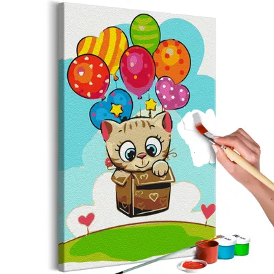Produktbild von Vlies Malen nach Zahlen - Kitten With Balloons 40x60 cm Für Kinder n-A-1558-d-a