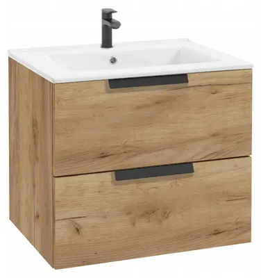 Zdjęcie produktu dla Szafka Łazienkowa 60 x 46 cm Dąb Craft Złoty Wisząca Szuflady z Umywalką 1 szt