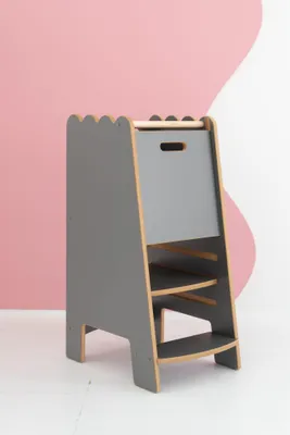 Produktbild von BUBBLE - Montessori Lernturm Kitchen Helper Kinderplattform mit Rüschen - grau