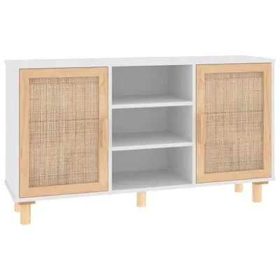 Immagine prodotto di Credenza Bianca 105x30x60cm Legno Massello Pino Rattan Naturale