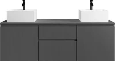 Produktbild von Badezimmerwandschrank mit Doppelwaschbecken - Grau - 150 cm - JIMENA II