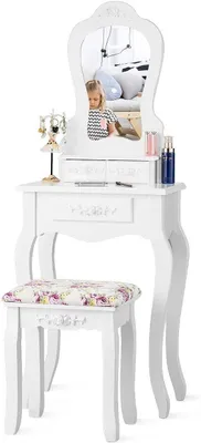 Make-up-Tisch-Set mit Spiegel, 3 Schubladen, Hocker, Weiß