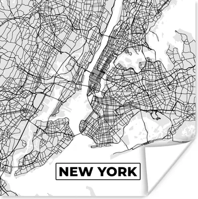 Produktbild von MuchoWow® Poster New York - Stadtplan - Schwarz und weiß - Karte 50x50 cm - Wohnzimmerdekoration