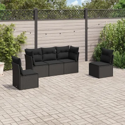 Produktbild von 5-tlg. Garten-Sofagarnitur mit Kissen Schwarz Poly Rattan, Sitzgruppe 3249184