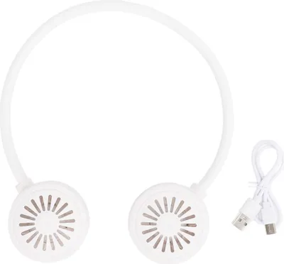 Zdjęcie produktu dla Przenośny wentylator na szyję, ładowany przez USB, obracający się swobodnie o 360 °, chłodzący wentylator bez łopatek do biura sportowego, podróży na zewnątrz, biały