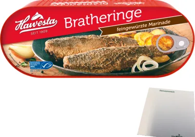 Produktbild von Hawesta Bratheringe in feingewürzter Marinade 1er Pack (1x500g Dose) + usy Block