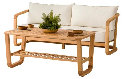 Immagine prodotto di Set di mobili da giardino in legno e tessuto in beige, moderno, 2 pezzi