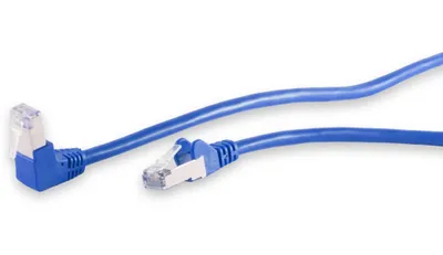 Produktbild von Patchkabel cat 6 S/FTP PIMF Winkel-gerade blau 1m