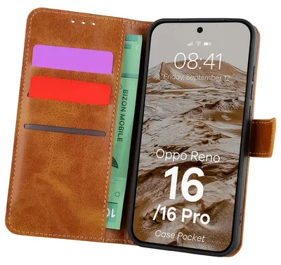 Produktbild von Handyhülle mit Klappe für Oppo Reno16 / Reno16 Pro 5G, Bizon Case Pocket, Braun