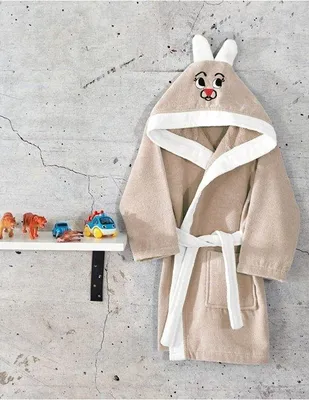 Produktbild von Sns Kinderbademantel mit Kapuze Hasen-Motiv Baumwolle Braun/Weiß 110/116