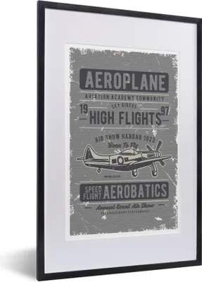 Produktbild von MuchoWow® MuchoWow® Gerahmtes Poster Flugzeug - Retro - Zeichnung 40x60 cm - Poster mit zchwarzem Bilderrahmen - Poster in Rahmen