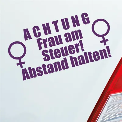Produktbild von Auto Aufkleber ACHTUNG Frau am Steuer! Abstand halten! 19x9 cm Lila Sticker Heckscheibenaufkleber