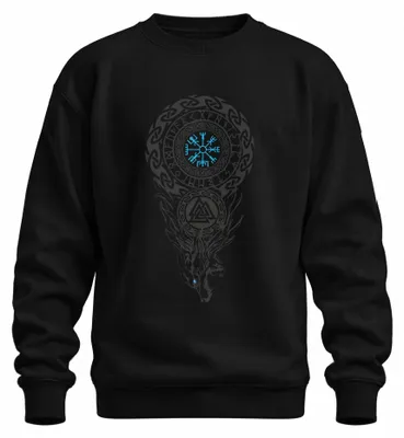 Obrázok produktu pre Vikingské runy Kompas Vegvisir Wolf Valknut Nordic Knot Uni mikina, čierna, XL