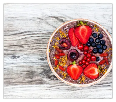 Produktbild von Spritzschutz Herdabdeckplatte Schneidebrett aus Glas Frühstücksmüesli 1-Teilig (60x52cm)
