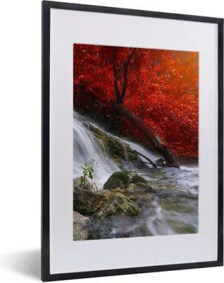 Produktbild von MuchoWow® Gerahmtes Poster Wasserfall - Felsen - Wasser - Herbst 30x40 cm - Poster mit Schwarzem Bilderrahmen Wandposter Rahmen Foto Bilder - Wandposter Schlafzimmer