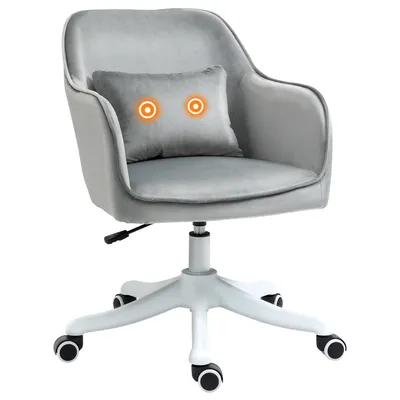 Image de HOMCOM Chaise de bureau velours fauteuil bureau massant coussin lombaire intégré hauteur réglable pivotante 360° gris clair