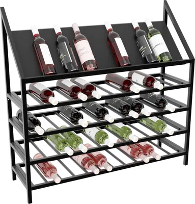 Obrázok produktu pre MetaloPro Regál Na Víno Napa – Čierny Kovový Regál Na 60 Fliaš Vína, Moderný Minimalistický Dizajn, Ideálny Do Kuchyne, Pivnice, Baru – 95×100×30cm
