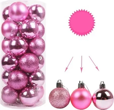Produktbild von 24 Weihnachtskugel Ø6cm Set Kunststoff Christbaumkugel Bruchfest Weihnachten Deko Baumschmuck NEU Rosa