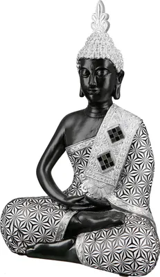 Produktbild von GILDE Figur, Buddha, "Bodha", Poly, schwarz, silberfarben, , L. 10 cm, B. 19 cm, H. 29 cm 37802