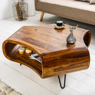 Produktbild von riess-ambiente Retro Couchtisch ORGANIC LIVING 90cm Sheesham Palisander Hairpin Legs Massivholz mit Stauraum Beistelltisch Tisch