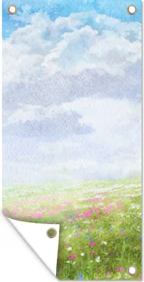Produktbild von MuchoWow® 40x80 cm Outdoor-Poster Gartendeko Sichtschutz Garten Poster für den Garten  Aquarell - Blumen - Landschaft