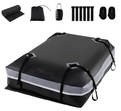 Obrázek produktu pro KOMFOTTEU 450L, střešní box pro auto, vodotěsný, s 10 širokými popruhy, 6 úchyty, protiskluzovou spodní stranou, přepravním pouzdrem, číselným zámkem, skládací střešní taška pro cestování a přepravu zavazadel