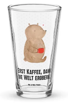 Produktbild von Mr. & Mrs. Panda Glas Bär Kaffee - Transparent - Geschenk, Guten Morgen, Teddy, Bären, Tumbler, Motivation, Bierglas, Trinkglas, Coffee, Cocktailglas, Pintglas