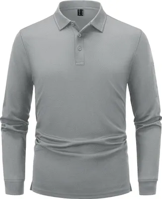 Imagen del producto de Camiseta polo de manga larga para hombre, estilo táctico, color gris claro, talla XL