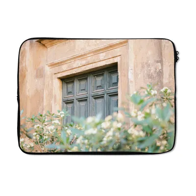 Produktbild von MuchoWow® Laptop Hülle 13 Zoll Architektur - Tür - Blumen - Grün - Vintage Laptoptasche - Laptophülle - Sleeve - Rundumschutz