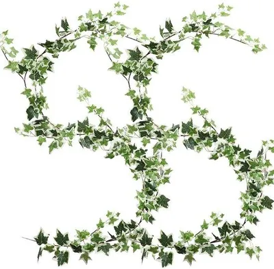 Image de Guirlande de lierre artificiel, 2 pièces, blanc et vert, pour le mur et le jardin