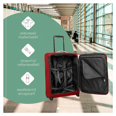 Produktbild von Handgepäck Koffer mit 2 Rollen für Condor + Ryanair, integriertes Zahlenschloss, Bordtrolley Jetpack: Superleichter Weichgepäck Trolley mit Aufsteckfunktion, 55x40x20 cm, 41 l, 1,7 kg