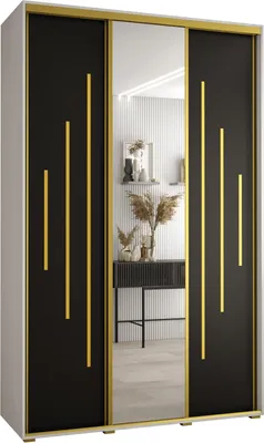 Produktbild von MEBLE KRYSPOL Davos 13 Schrank, drei Türen - 235,2x150x45 cm - Weiß Schwarz Gold