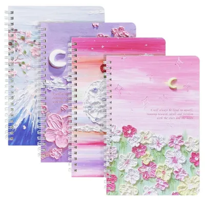 Produktbild von Notizbuch A5 Liniert, 4 Stück Spiralblock, 60 Blatt, Frühlingstag Kasuga-Pfirsichmalerei