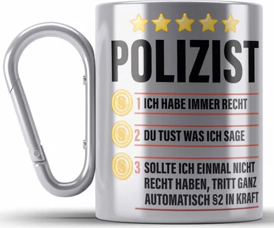 Produktbild von Trendation - Polizist Geschenk Edelstahl Tasse Karabiner mit Spruch Geschenke Polizei Männer Lustig (Silber)