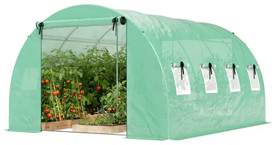 Image de Film plastique pour serre, 140 g/m², serre en film, 4x3x2 mètres, structure en acier galvanisé, couleur verte | 23,5 kg | 2 portes à rouleau, 8 fenêtres en filet | 400 x 295 x 200 cm