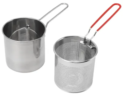 Obrázek produktu pro Fritéza, pánev z nerezové oceli 304, pánev s cedníkem a rukojetí na krevety