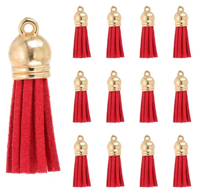 30 rote Kunstleder-Quasten 3,8 cm mit Goldkappe
