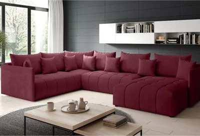 Produktbild von GrainGold Ecksofa U-Form Nazwa Produktu - Ecksofa mit Schlaffunktion, Bettkasten - Wohnlandschaft, Wohnzimmer Sofa - Eckcouch Rot (Monolith 59)  