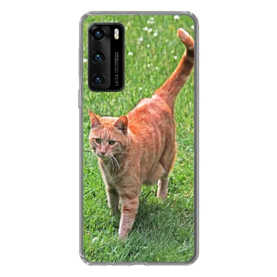 Produktbild von MuchoWow® Handyhülle Schutzhülle Hülle für Huawei P40 Katze - Rot - Katze - Mädchen - Kinder - Jungen - Kind Silikon Softcase Handy Hülle - Handytasche