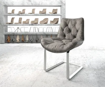 Produktbild von DELIFE Freischwinger Taimi-Flex Mikrofaser Grau Antik Freischwinger flach Edelstahl