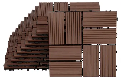 Produktbild von Peviasot WPC Terrassenfliesen 1 m², 30 x 30 cm 11 Stücke, Terrassendielen mit 8 Latten in Holzoptik, für Garten Balkon Bodenbelag mit Drainage und Klicksystem, Braun