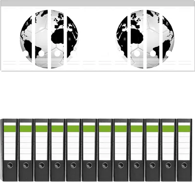 Produktbild von Wallario 12 Stück breite Ordner inkl. Klebeetiketten mit Motive Planet Fußball -  Set mit Rückenschildern / Ordnerrücken Stickern