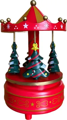 Produktbild von Karussell-Spieluhr, drehbar, pferdeförmige Spieluhr mit 4 Weihnachtsbäumen, musikalischem Karussell, spielt „Frohe Weihnachten“ als Weihnachts- und Geburtstagsgeschenk