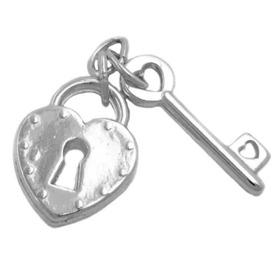 Produktbild von Anhänger 23x15mm Herz Liebesschloss mit Schlüssel glänzend Silber 925 silber 23x15mm