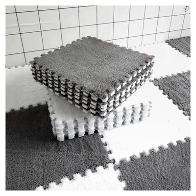 Produktbild von 10/20 Stück Schaumstoff-Teppichfliesen, 30 x 30 cm Plüsch-Puzzle-Bodenmatte mit Rand für Wohnzimmer/Schlafzimmer (10 Stück Grau + 10 Stück Weiß)