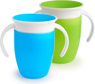 Produktbild von Munchkin Miracle 360 Cups für Kleinkinder, Schnabeltassen, auslaufsichere Kleinkinderbecher mit von Zahnärzten empfohlenem Design ohne Ausguss, -freie Kinderbecher, leicht zu reinigen, 200 ml, 6 Monate (Sky, 2 Stück)